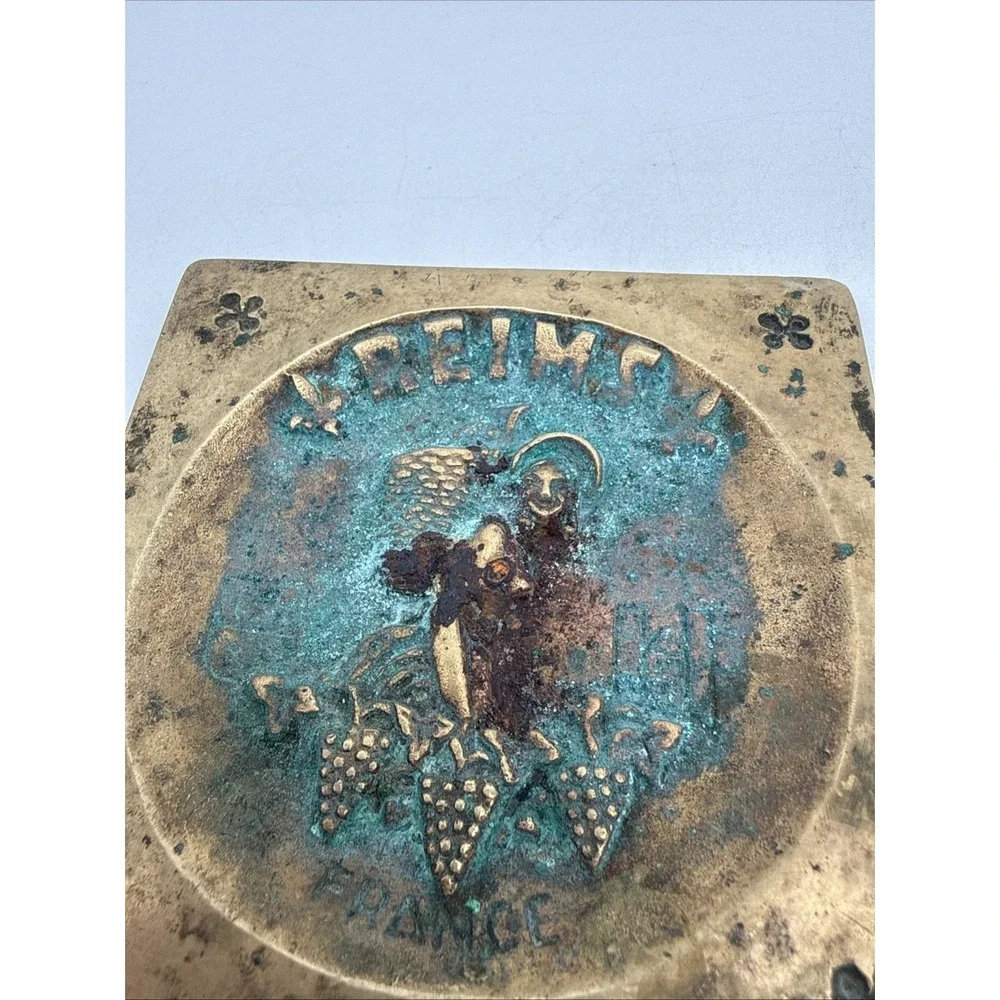 Antique Souvenir Brass Ash Tray Reims France